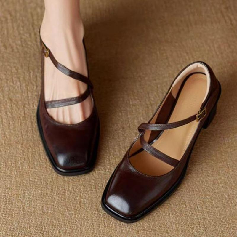 Fashion Autumn New Coarse Heel Single Shoes Women's Fashion Square Head Shallow Mouth Word with Anti-slip Wear-resistant Low-top Shoes