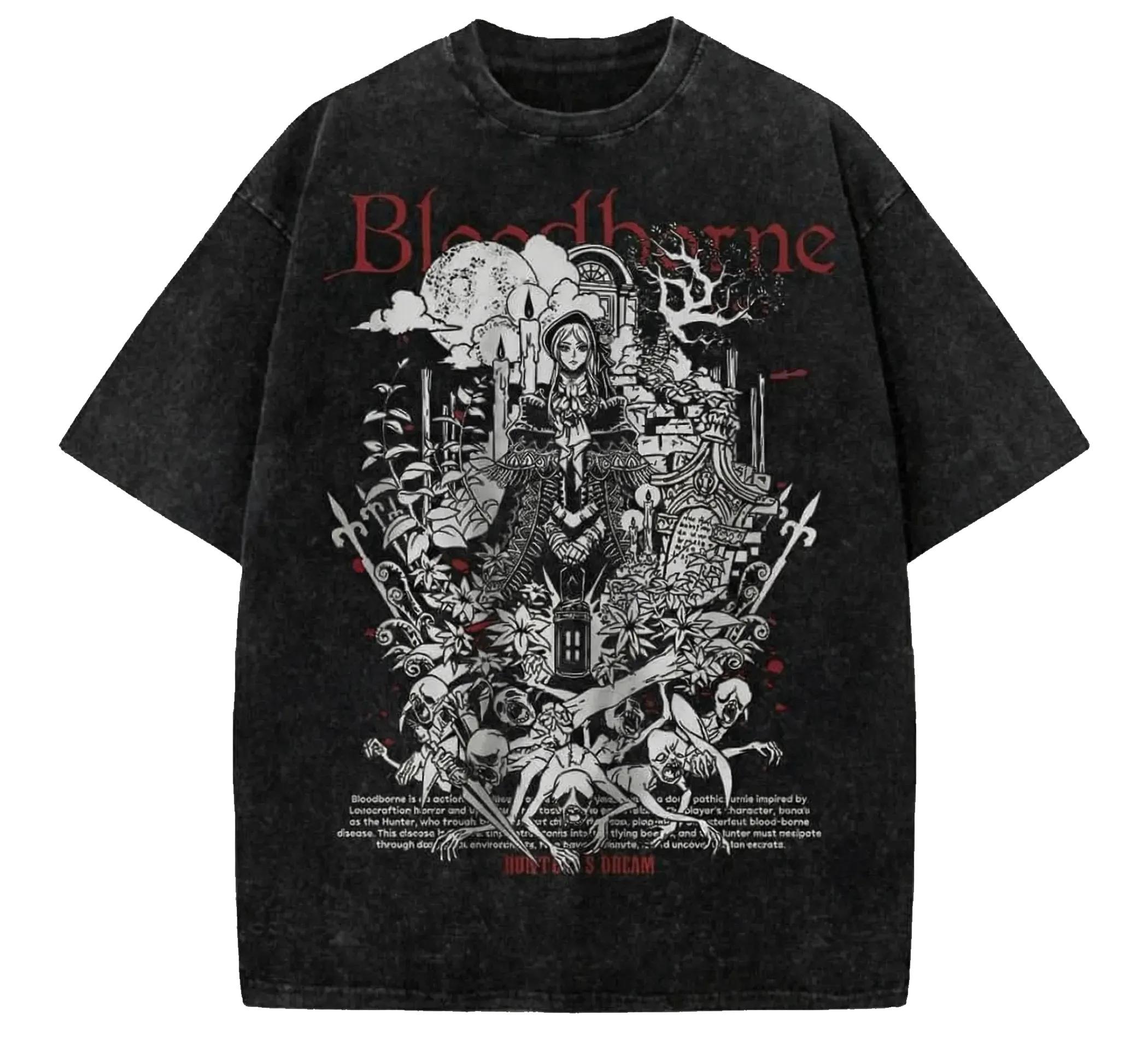 

Bloodborne Darks Souls Washed T Shirts Streetwear Hip Hop Vintage Tees Tops for Unisex Women Cotton Street Graphic Loose shirt L