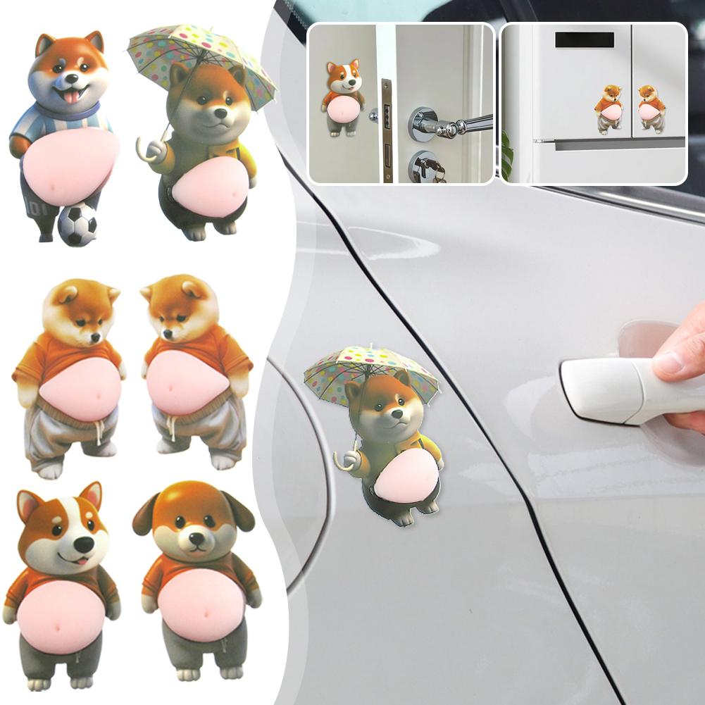 3D Shiba Inu Dog Belly Sticker - Cute Puppy Wearing Orange Outfit With Soft Pink Background Silicone Self-Adhesive