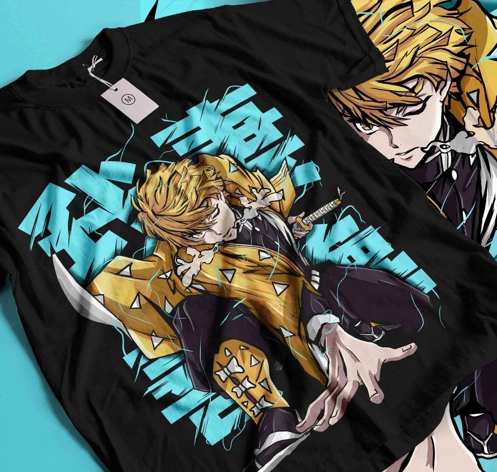 Kimetsu No Yaiba Demon Slayer Zenitsu Thunderclap And Flash Black Tshirt S
