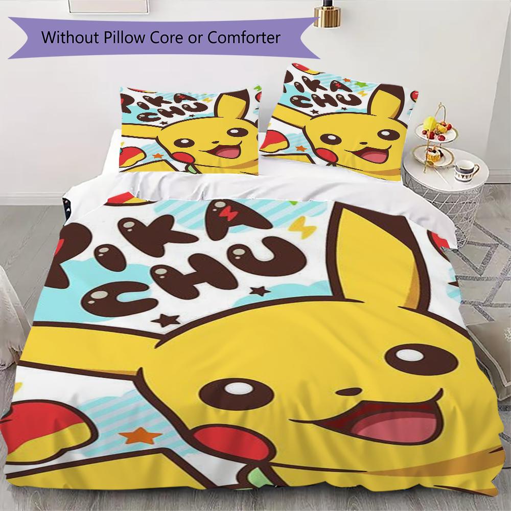 pokemon Pattern Bedding uilt Set uilt Cover Pillowcase Home Decoration Birthday Gift (1 * duvet cover + 2 * pillowcase without core)