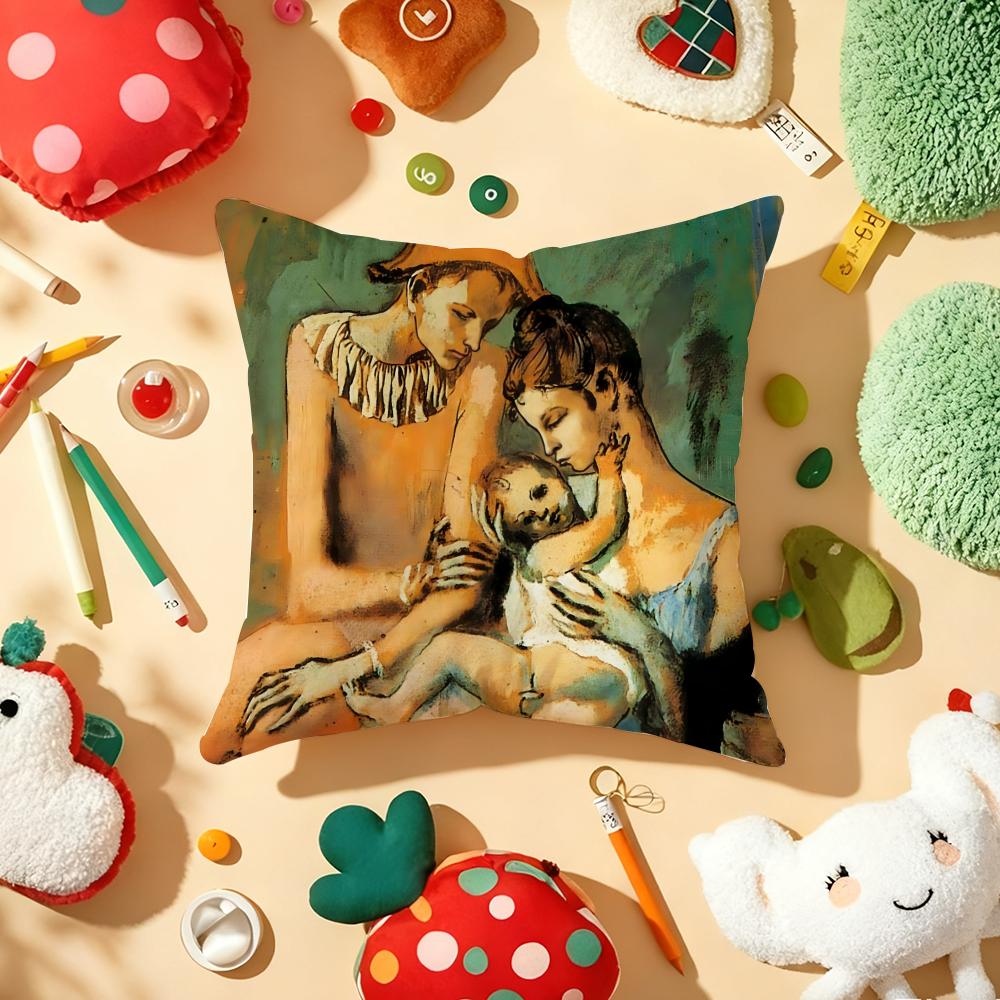 P-Picasso Painting Art Cushion Cover Plush Fabric Soft Double-Sided Printed Sofa Warm Winter Home Gift Pillow Cover