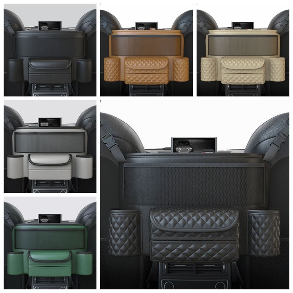 

Adjustable Car Seat Storage Bag Leather Leather Car Storage Bag Seats Tissue Water Cup Pockets Car grey-Simplicity