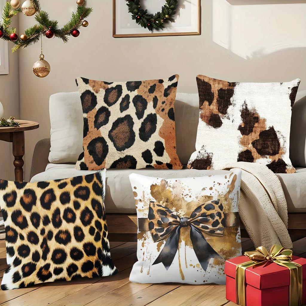 Leopard print bow decorative pillowcase pillowcase ultra-soft polyester material living room sofa back car pillowcase decoration