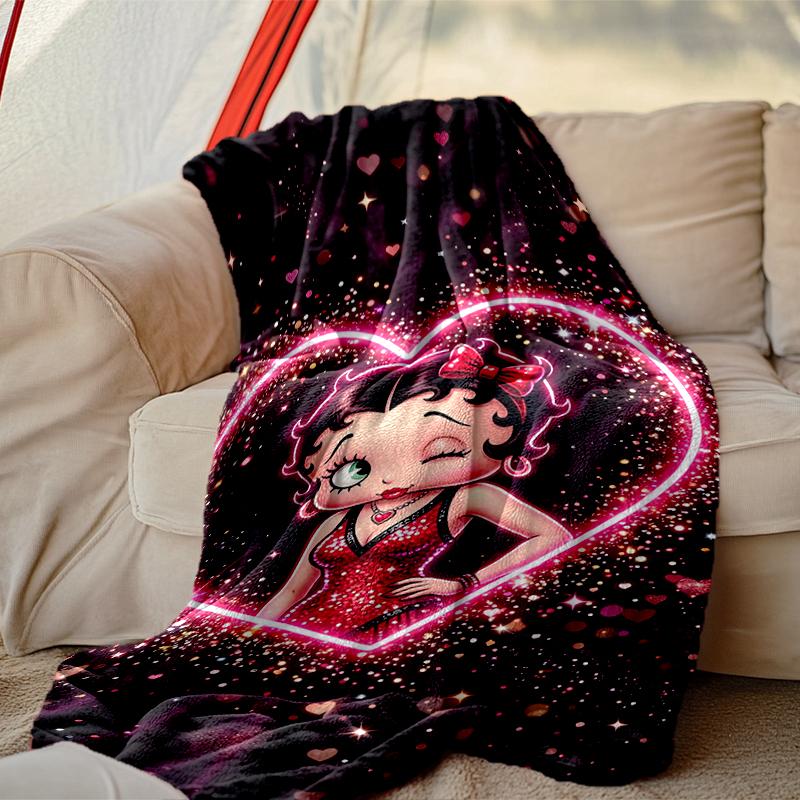 Betty Boop Pattern Blanket, Cozy Blanket for All-Season Comfort On Sofas, Beds, Office, Car, Camping and Travel
