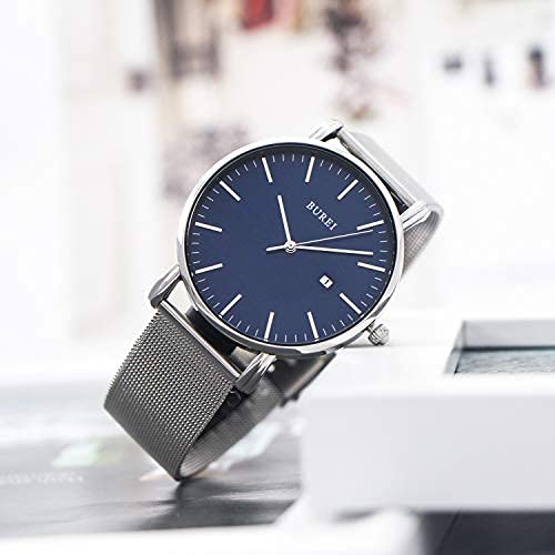 Armbanduhr, einfach, wasserdicht, analog, beliebte Uhrenmarke, stilvoll, Mailänder Mesh-Gürtel, weiße Uhr [BUREI] Herren [Artikel]