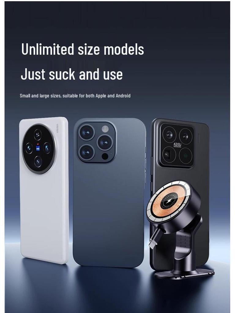 Magnetic Car Phone Holder with 15W Wireless Charger & Retractable Line, Rotating Stable Design