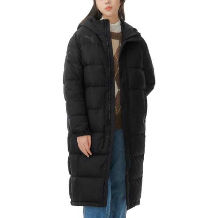 Puma Chaqueta Larga Acolchada con Capucha y Estampado de Letras Unisex Ropa Exterior Negro 932547-01