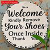 2d Flat 20*20cm, "Welcome, Please Take Off Your Shoes After Entering, Thank You" Circular Wooden Decoration, Suitable for Living Room, Cafe, Offices.