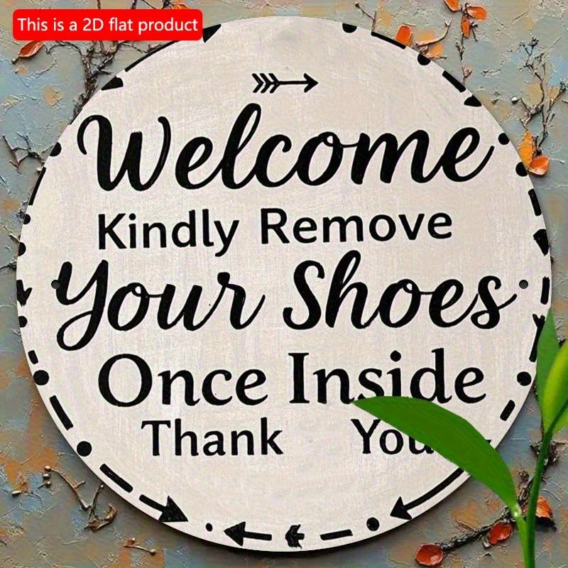 2d Flat 20*20cm, "Welcome, Please Take Off Your Shoes After Entering, Thank You" Circular Wooden Decoration, Suitable for Living Room, Cafe, Offices.