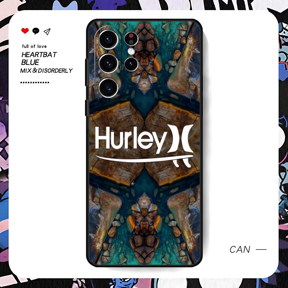 Hot Brand Hurley Phone Case For Samsung Galaxy S26 S25 S24 S23 S22 S21 S20 Plus Ultra Limited Soft Black