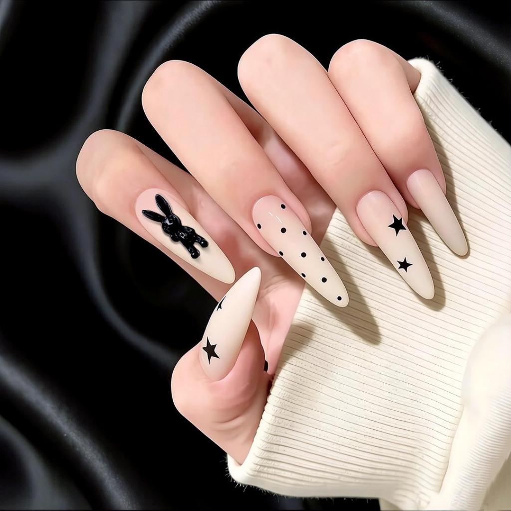 Gothic Red & Black Gradient Handmade Long False Nails