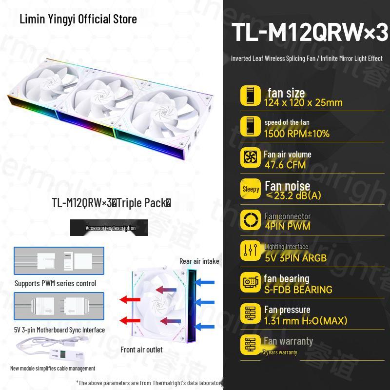 Thermalright TL-M12QRW X3 White 12CM Reverse Case Fan