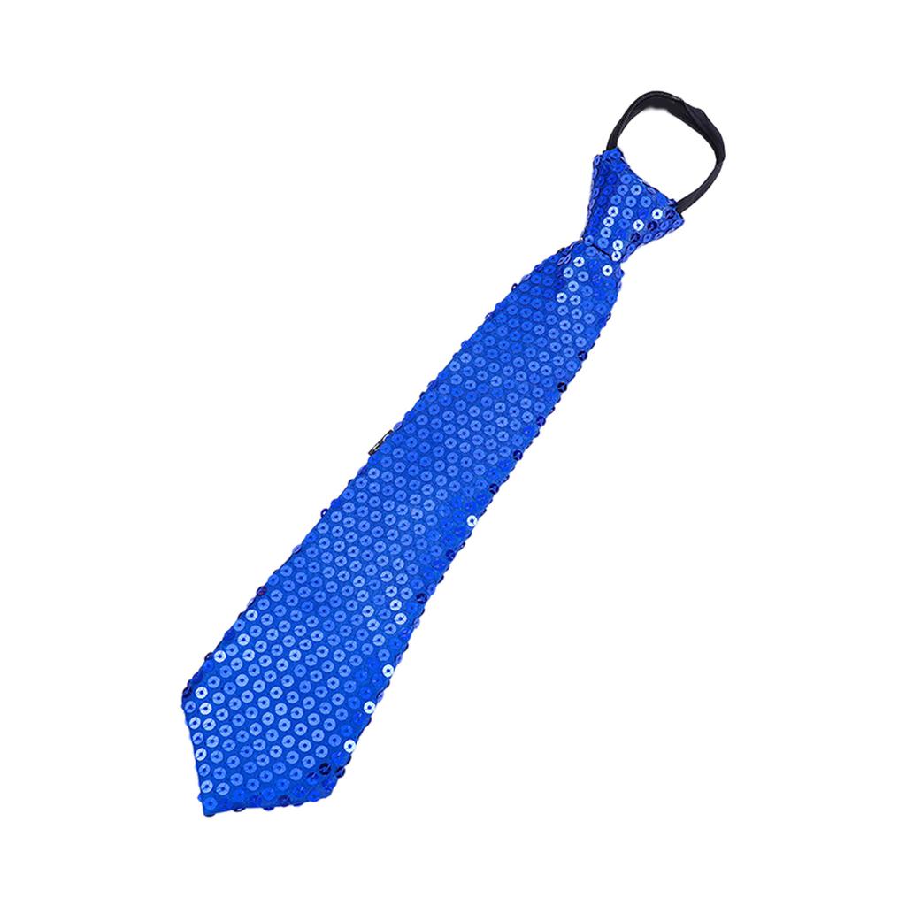 Unisex Pre-Tied Necktie with Adjustable Zipper Design Shiny Sequins Skinny Tie for Weddings Graduation Party Costume