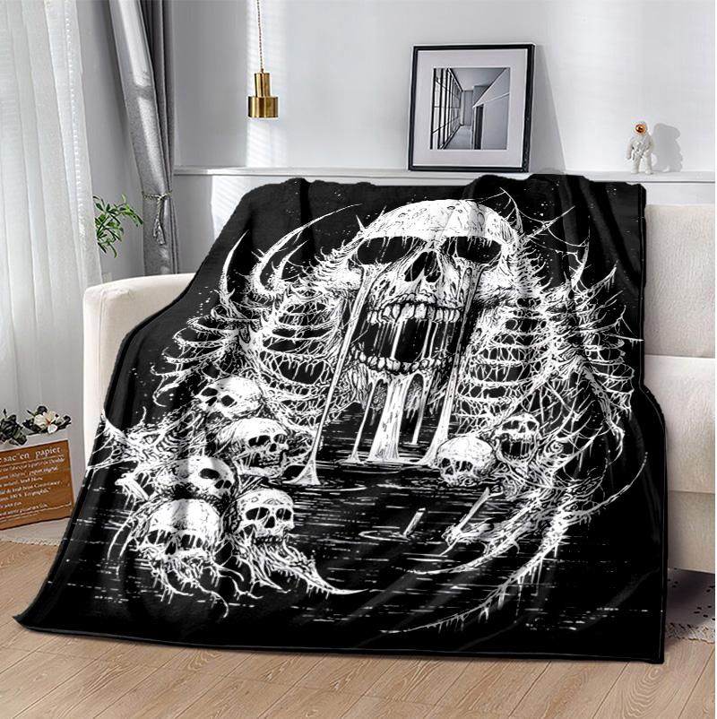 Gotische Totenkopf Flanelldecke Weich Warm Ganzjahresdecke, Design für Camping, Autoreisen, Wandern Sofa, Bett, Büro Perfektes Geschenk für Partys