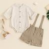 Baby Boys Summer Shorts Sets Short Sleeve Button Up Romper and Suspender Shorts Sets