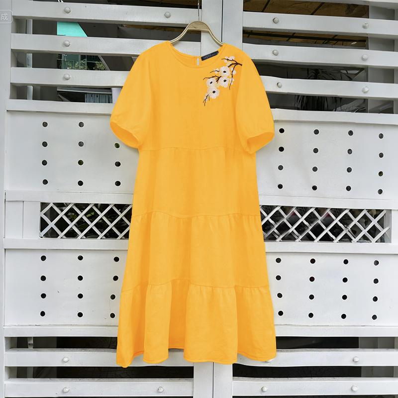 

ZANZEA Women Casual Floral Embroidery Loose Summer Short Sleeve Dress M жовтий