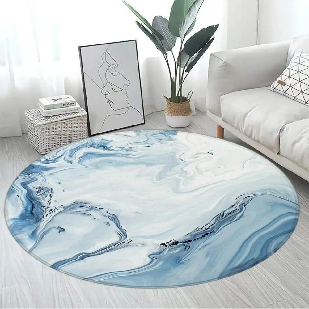 Marble Pattern Round Carpet Large Size Area Rugs for Living Room Bedroom Bathroom Soft Children Crawling Play Mat Home Decor