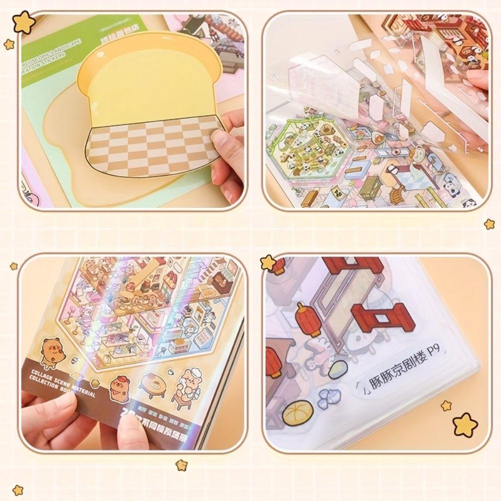 Cartoon Landscape Sticker Book 20in1 Cabin Scene Decorative Decals 3D Stickers Scene Set  Student