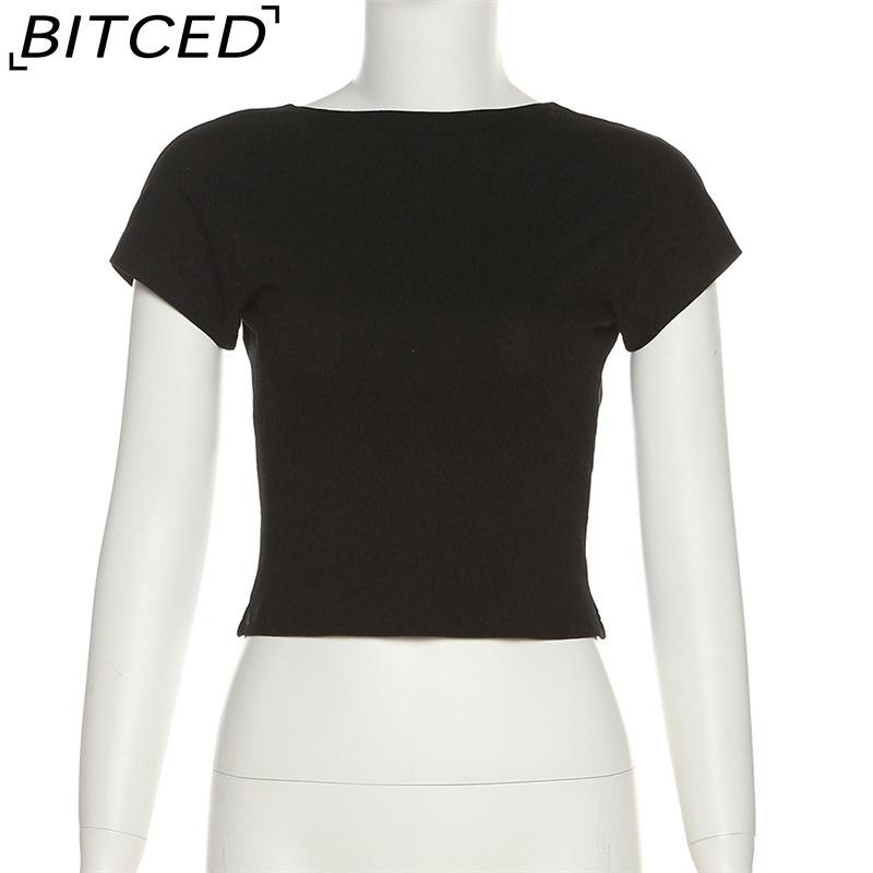 BITCED Wiosna/Lato Damski Modny T-Shirt w Jednolitym Kolorze, Dopasowany, z Dekoltem O, Zmysłowy, z Odkrytymi Plecami