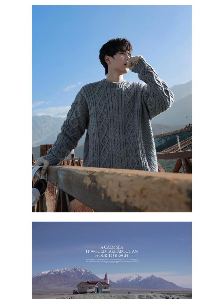 Men's Japanese Retro Hong Kong Literary Knit Sweater - Twisted Pattern, Round Neck, Autumn Casual