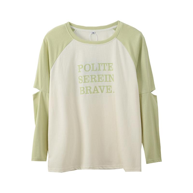 Large Size Women's Casual Shoulder Sleeves Contrasting Color Letter Loose T-shirt Spring Lazy and Thin Top 12