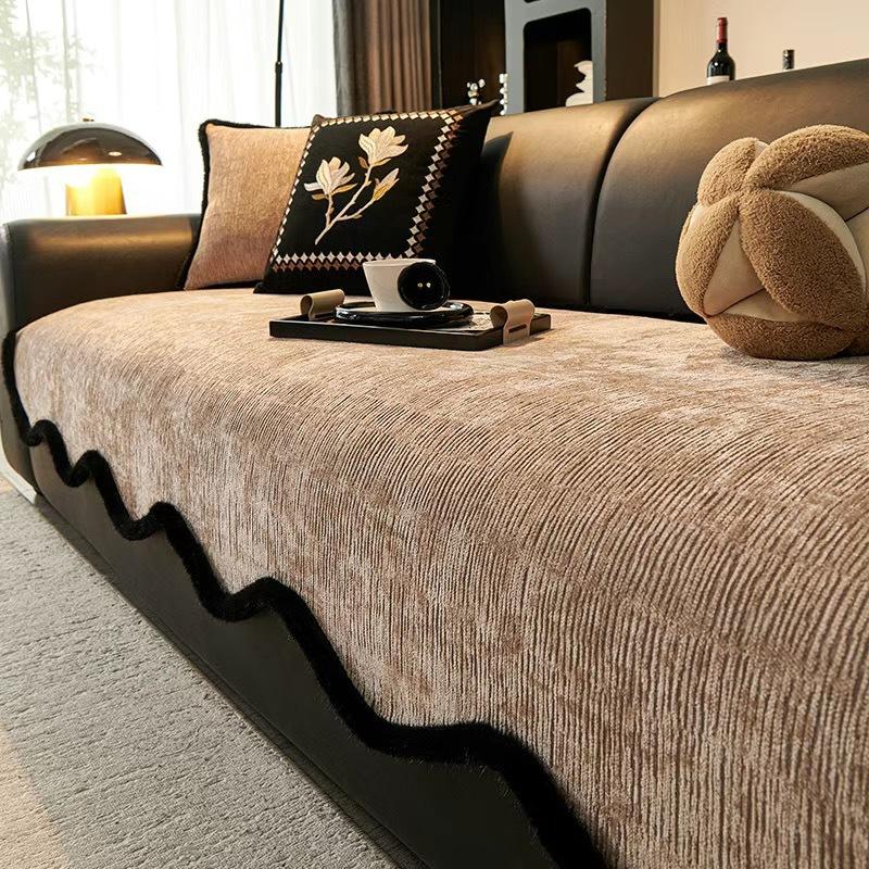 Irregular Sofa Seat Cushion Autumn and Winter Model, Modern Light Luxury Fixed Non-slip High-end Seat Cushion Cover Cloth