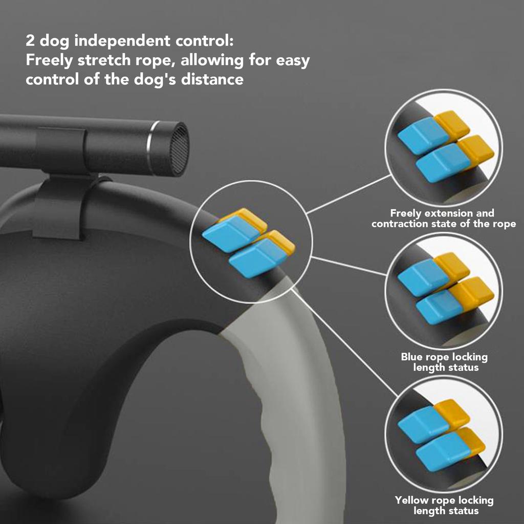 2 Dog Retractable Leash 360° Rotation Double Headed Dog Leash with LED Light 3 Meters Black
