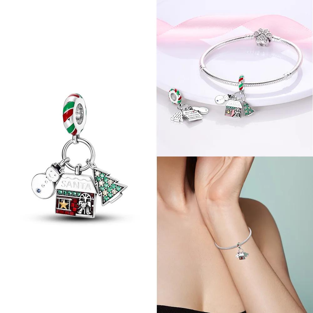 Charms Original Christmas Tree Snowman Red Gift Snowflake Beads Fit Bracelet Copper Jewelry Women Diy Necklace