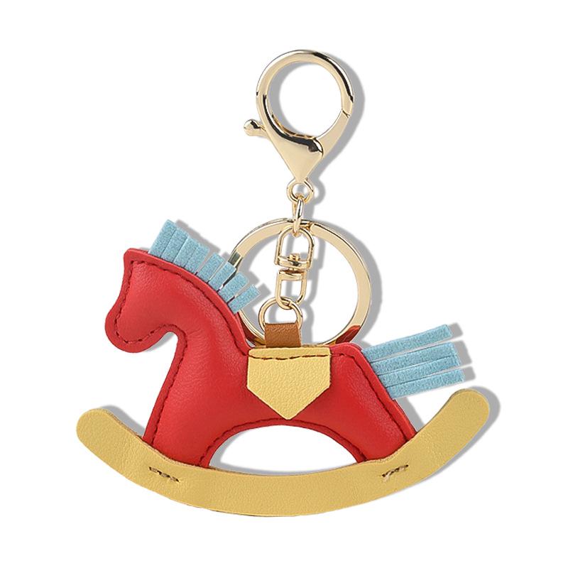 Innocent & Cute Rocking Horse Keychain: Creative Couple's Cartoon Cotton-Filled Decoration for Bags