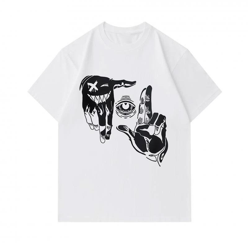 Men's 100% Cotton Short Sleeve O-Neck T-shirt, Creative Hand Gesture One Eye Weird Art Print Casual Comfortable Lightweight Daily Wear Graphic Tee for