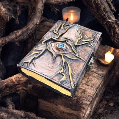Eye Leather Journal Notebook Sketchbook Vintage Antique Deckle Paper, Book Of Shadows,  Spooky Grimoire Witchcraft 5x7Diary