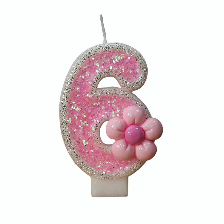 Romantic Pink Five-Petal Flower Number Candle for Cake Decoration