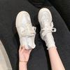 Little White Shoes Women's Autumn 2025 New Thin Breathable Moral Training Shoes Heightened Thick-soled Splicing Satin Casual Board Shoes