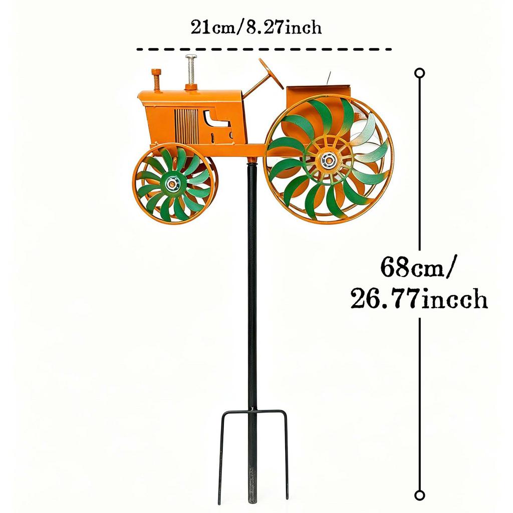 Tractor Wind Sculpture with Rotating Wheels Orange Tractor Windmill Stake Decorative Windmill for Garden Yard Patio Lawn Decor