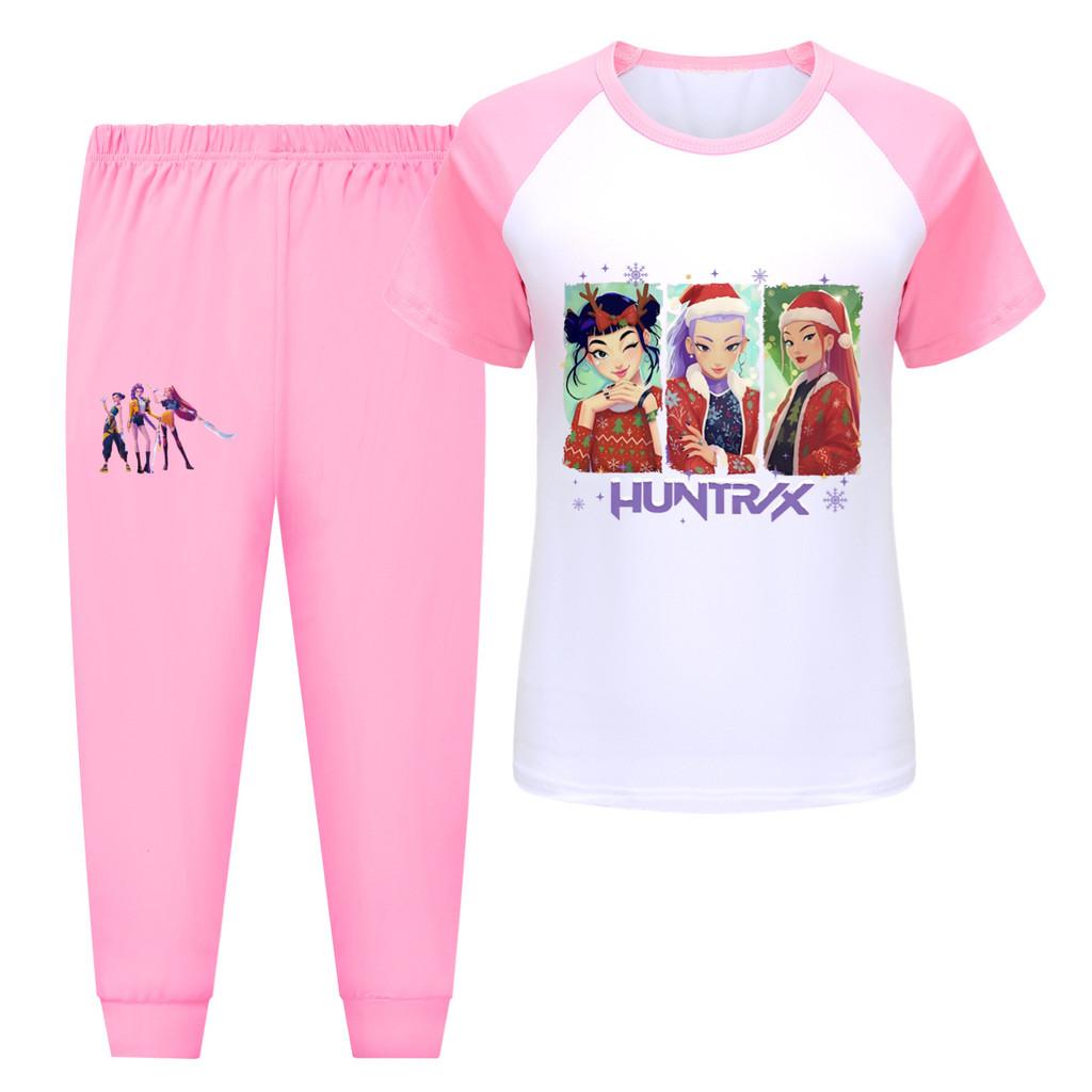 

5093 Kids Girls Rumi Zoey Mira Hunters Print T-shirt Pants Trouser Clothes Set 170cm рожевий