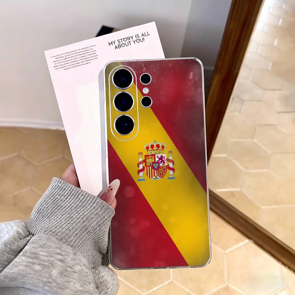 S-Spain Spanish Flag Art  Phone Case For Samsung S25,S24,S21,S22,S23,S30,Ultra,S20,Plus,Fe,Note,10,9,5G Transparent Cover Samsung S25ULTRA