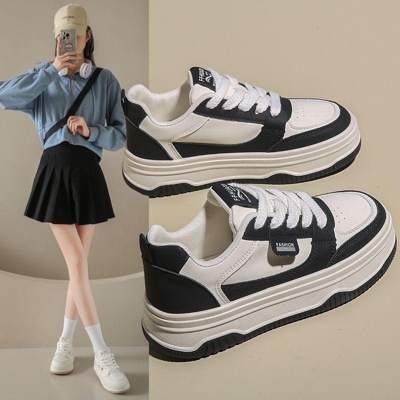 Spring and Autumn Women's Lightweight Breathable Thick-soled Round-toed Sneakers