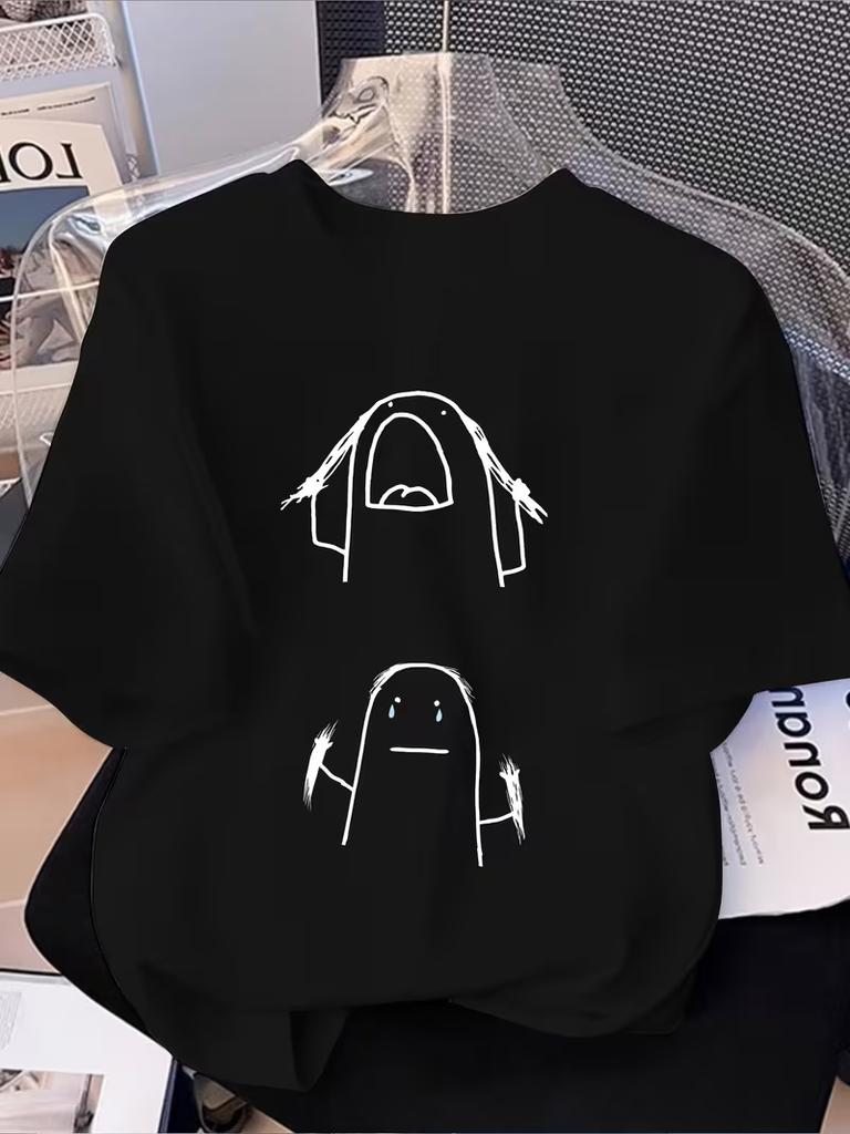 Cute Funny Doodle Graphic TShirt Casual Crew Neck Short Sleeve Top for Unisex Humorous Versatile Summer Daily Fashion Tee