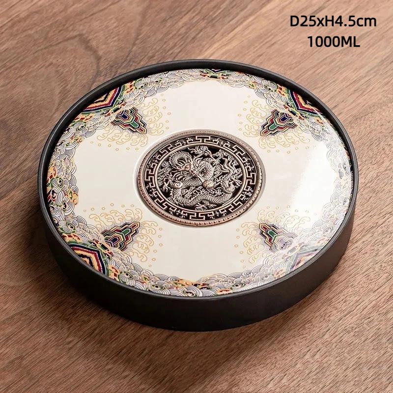 

Ceramic Round Tea Tray – Water Storage & Drainage, Multi-Purpose for Home and Outdoor Use A 25CM
