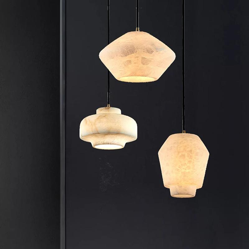 Natural marble restaurant pendant light ceiling light room decoration high-end snowflake stone all copper home hanging  fixtures