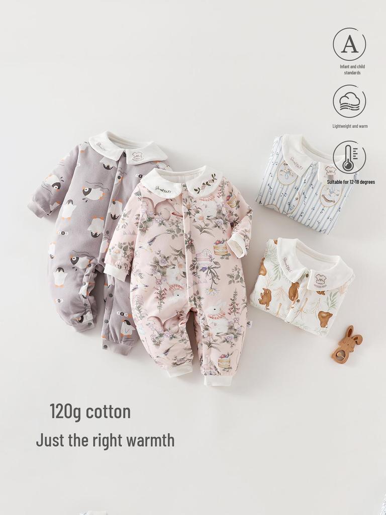 Pikowany kombinezon niemowlęcy z długim rękawem: Ciepłe jesienno-zimowe pajacyki (120g)