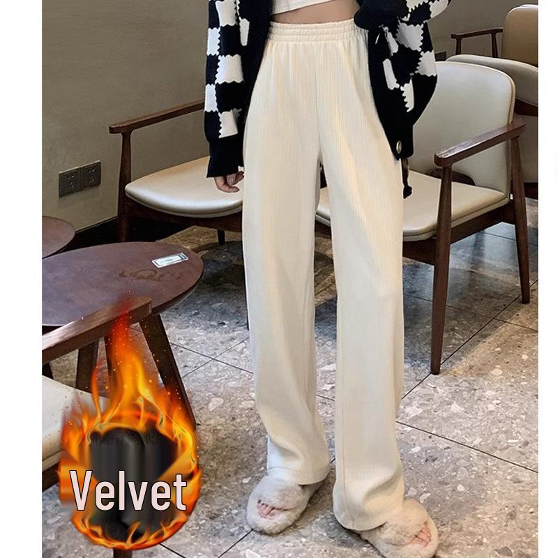 Petite Women's High Waist Slimming Wide Leg Fleece-Lined Chenille Pants XS