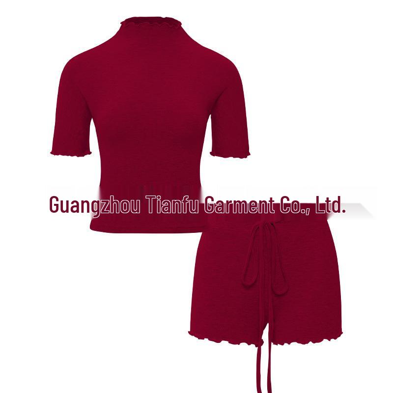 Modal! Summer 2026 Women's Slim-fit High Neck Short Sleeve T-shirt and Shorts Set