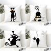 Black Cat Animal Cushion Cover Eco Linen Pillow Case DoubleSided Print Breathable Durable Zipper Home Decor Gift