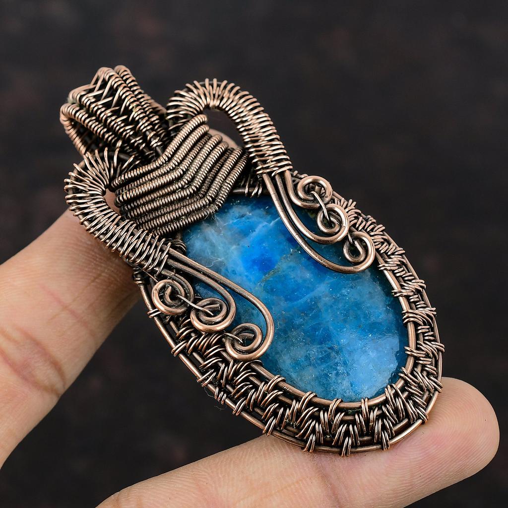 Neon Apatite Gemstone Pendant Copper Wire Wrapped Pendant Handmade Neon Apatite Jewelry Dainty Pendant Copper Wire Wrap Jewelry Gift For Mom