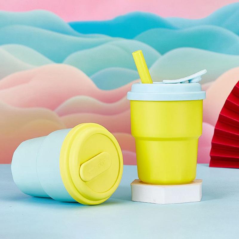 Tazza da Caffè da 400 ml con Coperchio Cannuccia Silicone Tazza per Succhi Freddi Tè al Latte a Prova di Perdite Borraccia Portatile da Viaggio