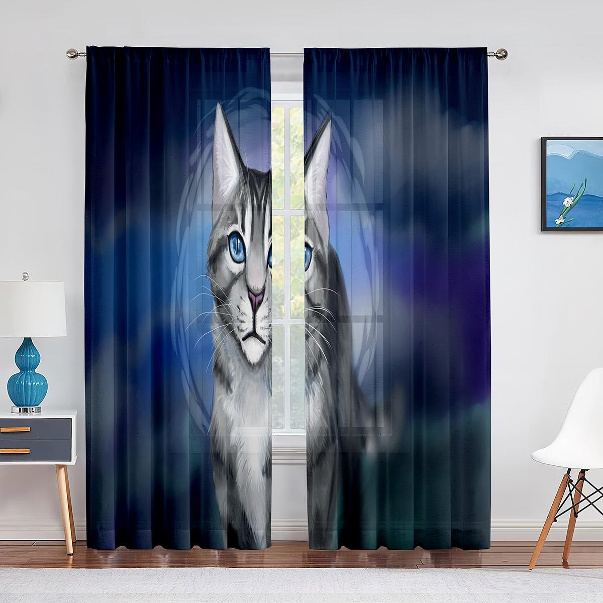 Милый Кот Золотая Рыбка Фэнтези Арт Красочные Тюлевые Шторы для Домашнего Декора Окна — фото 14