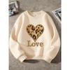 Kids Unisex Black Crewneck Sweatshirt, Glitter Leopard Heart Star Love Print Long Sleeve Pullover, Soft Sweatshirt for Boys Girls Over 4 Years Old
