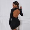 European and American Short-sleeved Women's Clothing 2026 Spring and Summer Sexy Backless Pull-out Pleated Hip-wrapped High-necked Pullover Knitted D